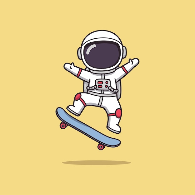 Ilustração vetorial de desenho animado de astronauta montando skate