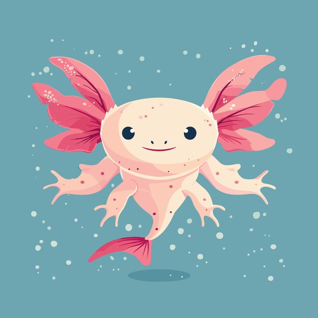 Vetor ilustração vetorial de desenho animado de axolotl em fundo azul