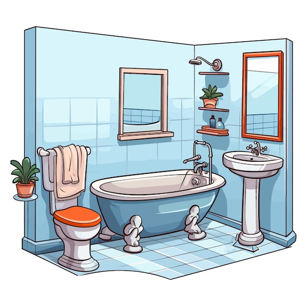 Vetor ilustração vetorial de desenho animado de banheiro desenhada à mão clipart fundo branco