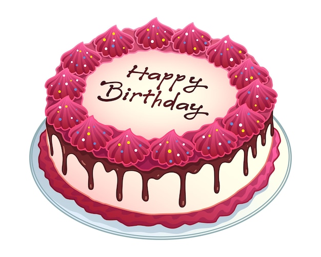 Ilustração vetorial de desenho animado de bolo de aniversário