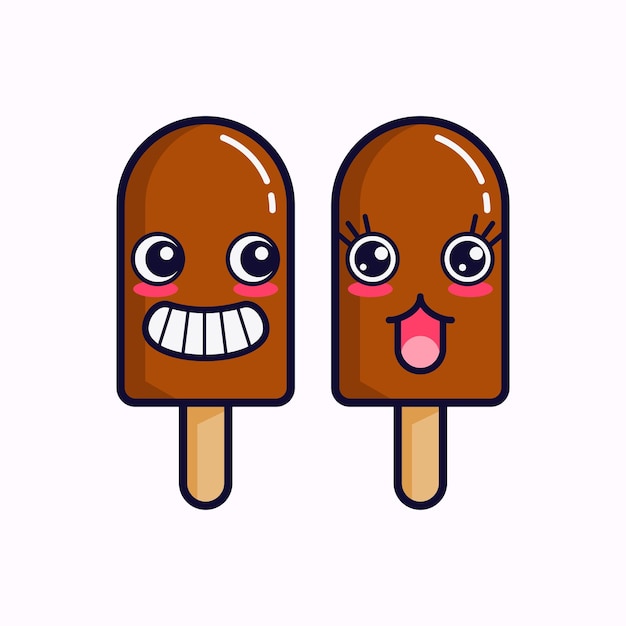 Ilustração vetorial de desenho animado de casal sorvete de chocolate