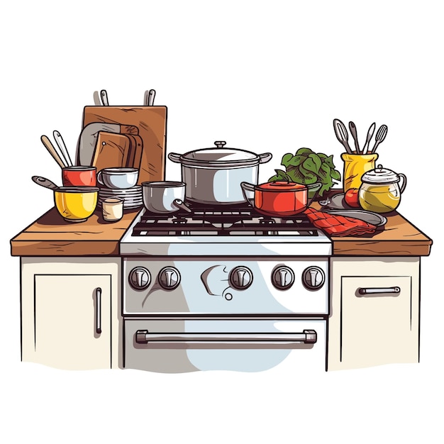 Vetor ilustração vetorial de desenho animado de cozinha desenhada à mão clipart fundo branco