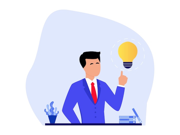 Ilustração vetorial de desenho animado de Homem Pensando Ideia de Negócio e Plano de Desenvolvimento