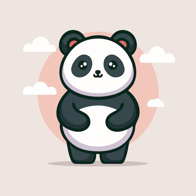 Ilustração vetorial de desenho animado de kawaii panda em estilo plano