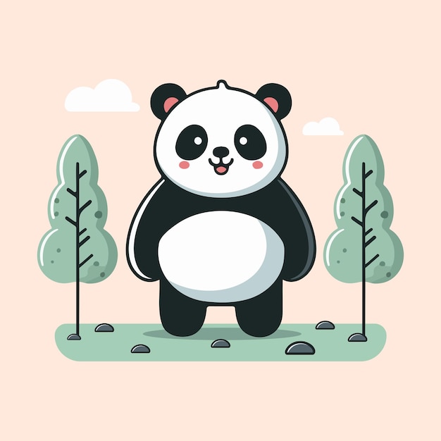 Ilustração vetorial de desenho animado de kawaii panda em estilo plano