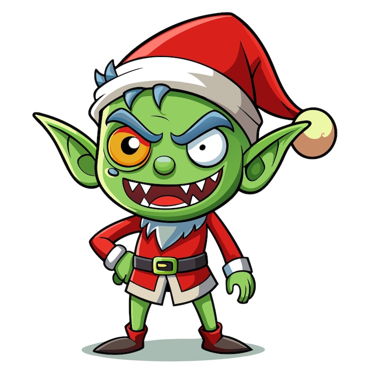 Vetor ilustração vetorial de desenho animado de natal zombie elf em santa hat para design de feriado de horror festivo