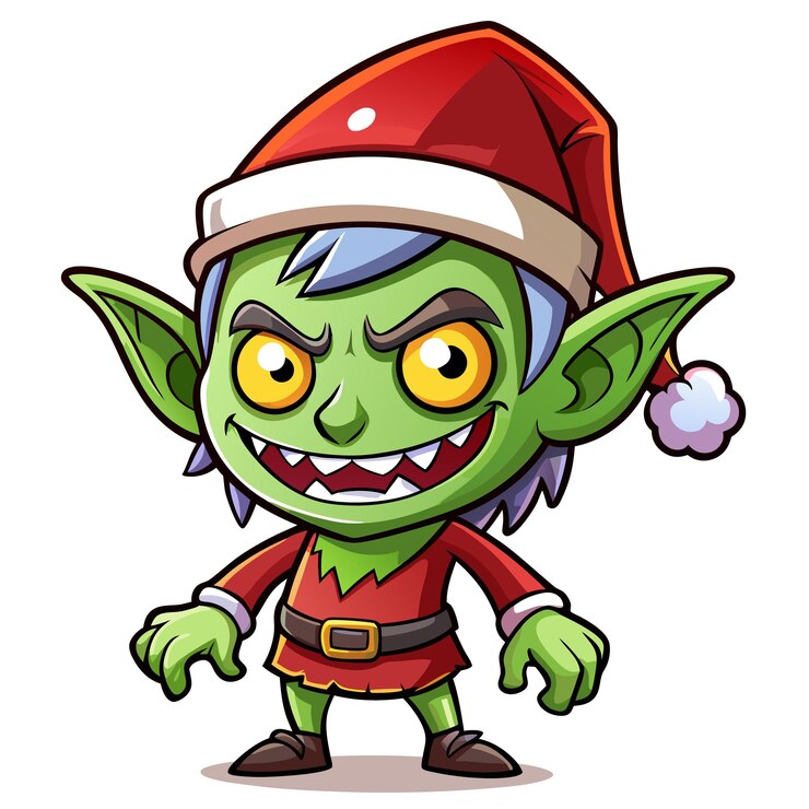 Vetor ilustração vetorial de desenho animado de natal zombie elf em santa hat para design de feriado de horror festivo