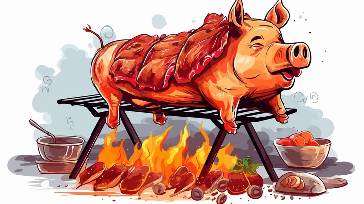 Vetor ilustração vetorial de desenho animado de porco amante de churrasco