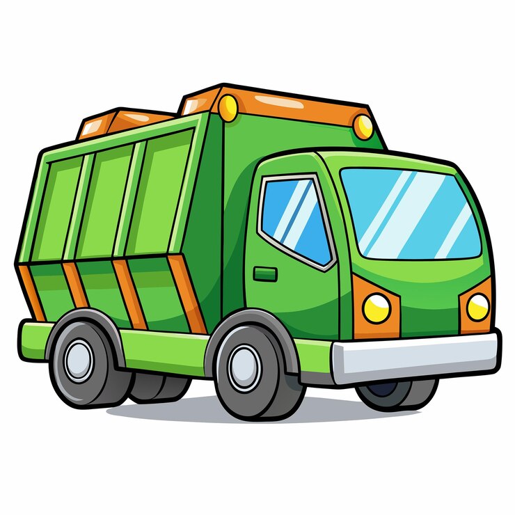Vetor ilustração vetorial de desenho animado de um caminhão de lixo com lixeira
