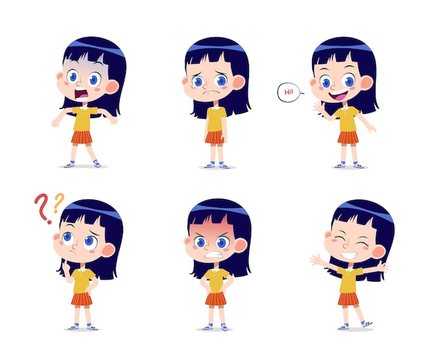 Ilustração vetorial de desenho animado de um conjunto de expressão infantil em muitas poses que podem ser usadas para ilustração de personagem de desenho animado infantil