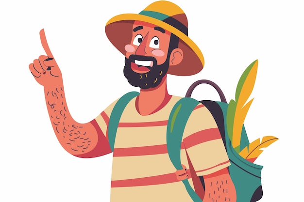 Vetor ilustração vetorial de desenho animado de um jovem turista feliz nas férias de verão