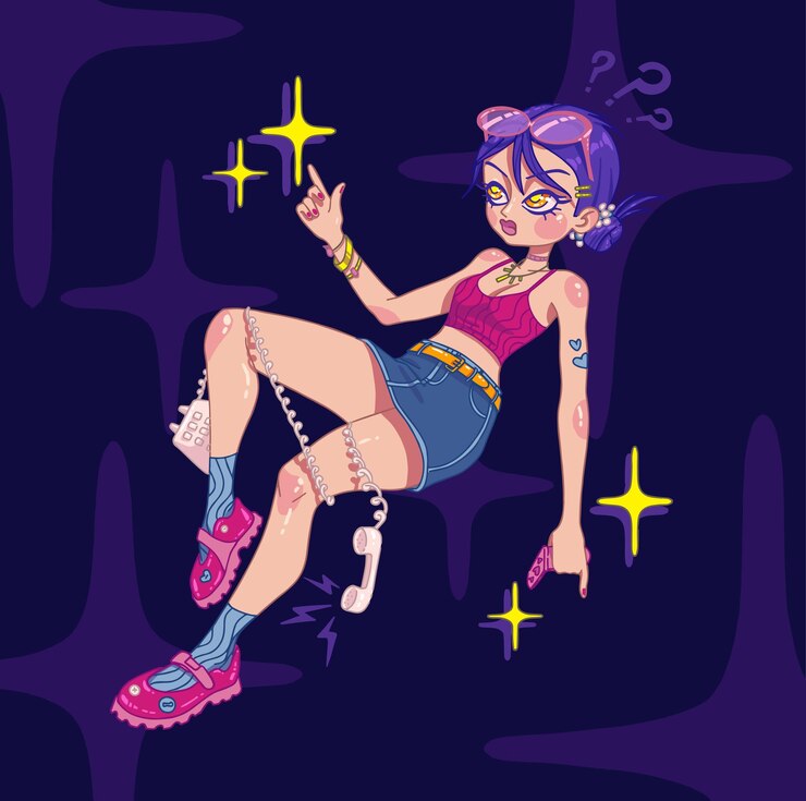 Vetor ilustração vetorial de desenho animado de uma mulher no estilo y2k uma mulher vestindo roupas do início dos anos 2000