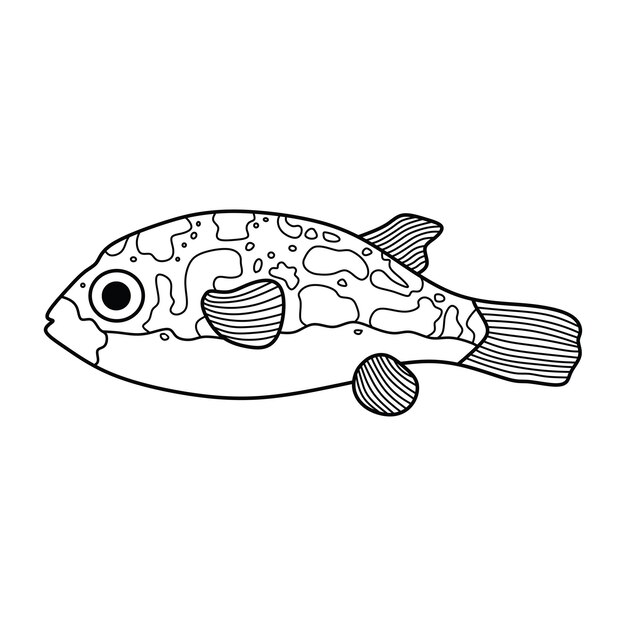 Vetor ilustração vetorial de desenho animado desenhada à mão ícone de peixe-puffer de ervilha isolado em fundo branco