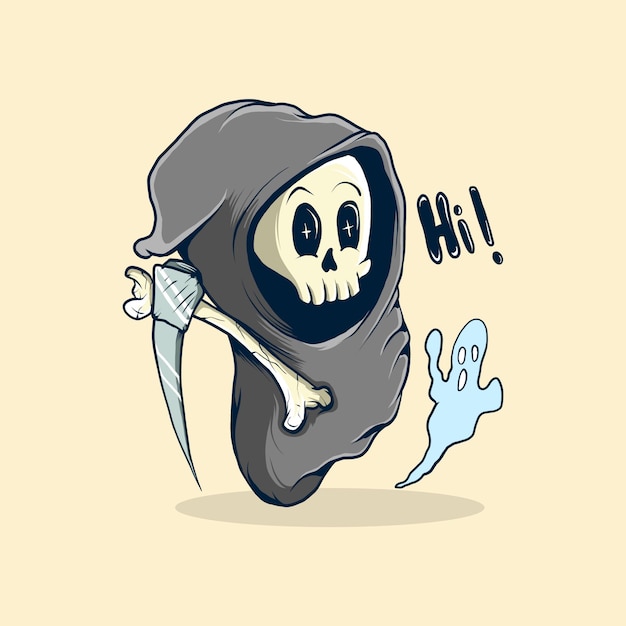 Vetor ilustração vetorial de desenho animado hi grim reaper