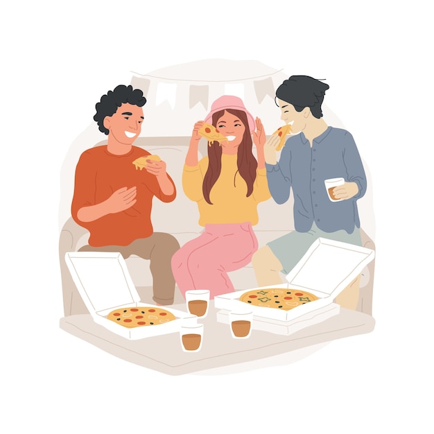Ilustração vetorial de desenho animado isolado de festa de pizza em casa