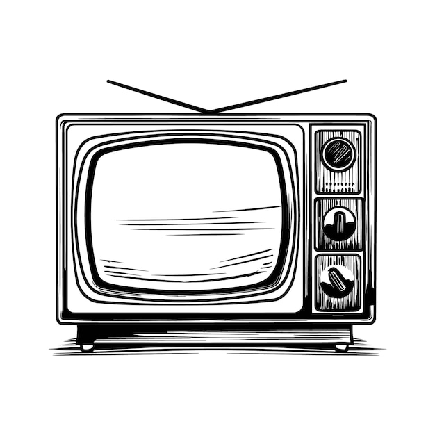 Ilustração vetorial de desenho de estilo xilogravura vintage de aparelho de TV retrô