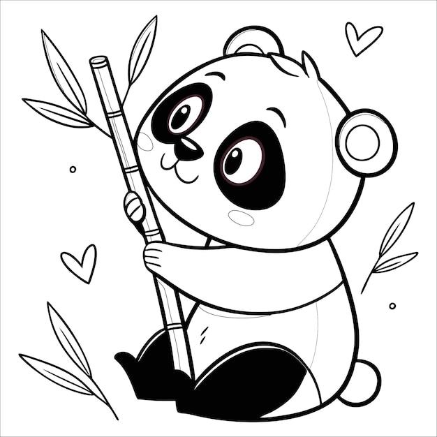 Ilustração vetorial de desenho de panda bonito para página de coloração