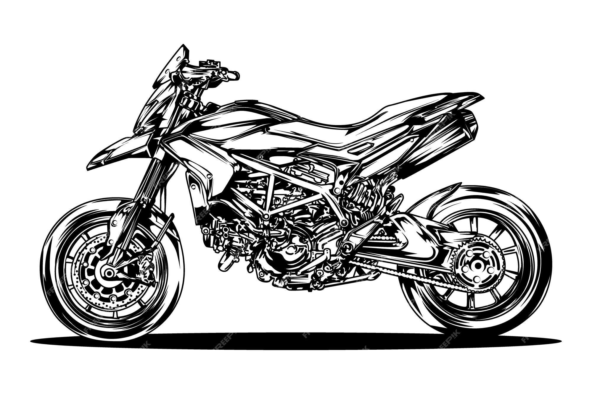 Desenho Em Preto E Branco De Vetor De Moto Com Desenho De Peças