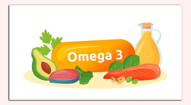 Vetor ilustração vetorial de desenhos animados de fontes alimentares de omega 3