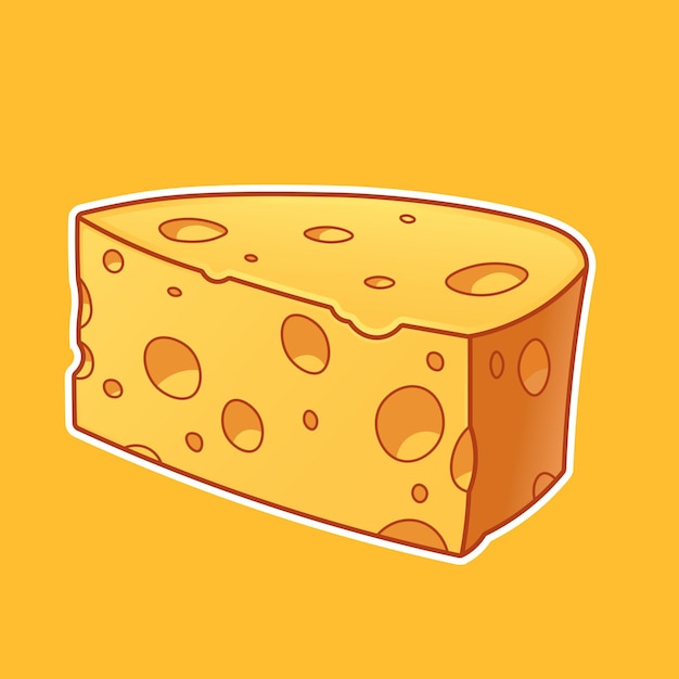 Ilustração vetorial de desenhos animados de queijo isolada em fundo laranja