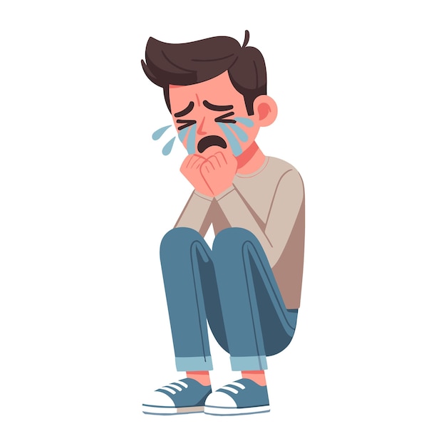 Ilustração vetorial de design plano de homem triste chorando