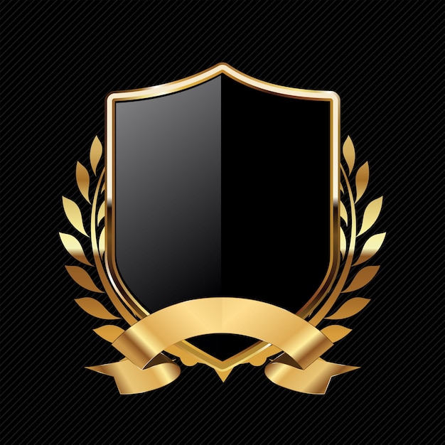 Ilustração vetorial de design retro de escudo preto e dourado isolada em fundo preto