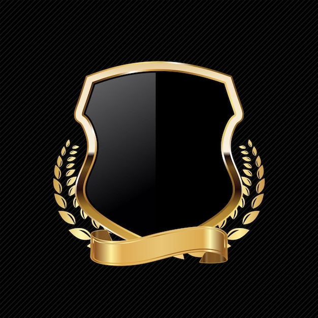 Ilustração vetorial de design retro de escudo preto e dourado isolada em fundo preto