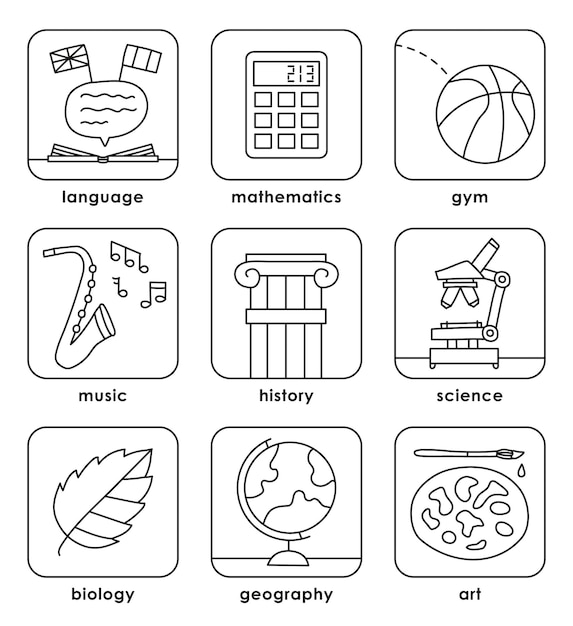 Ilustração vetorial de disciplinas escolares