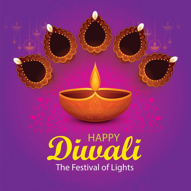 Vetor ilustração vetorial de diya ardente no fundo feliz do feriado de diwali