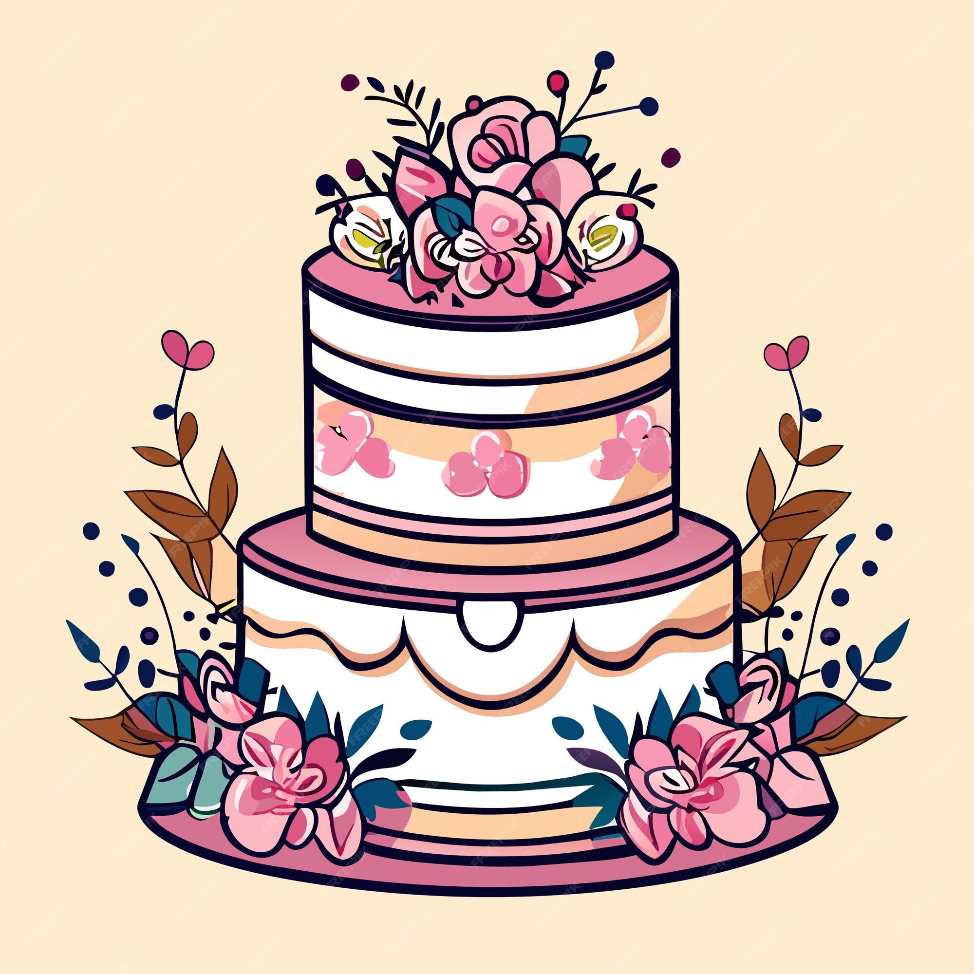 Vetor de desenho animado de doodle de bolo de casamento