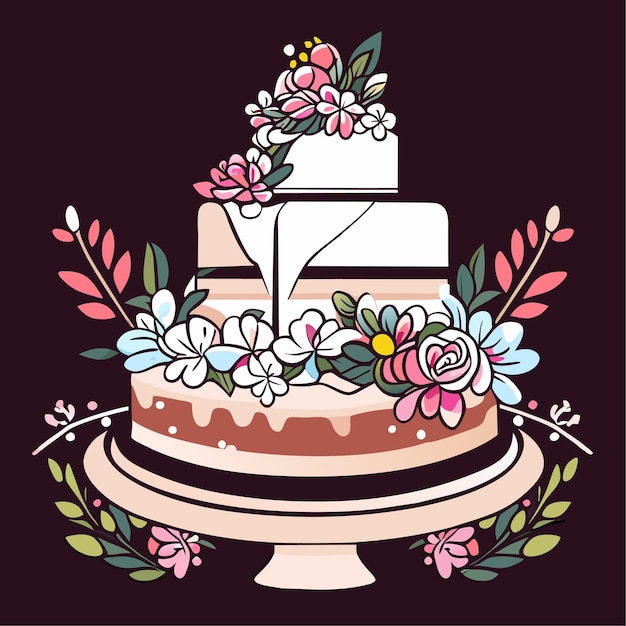 Vetor ilustração vetorial de doodle de bolo de casamento