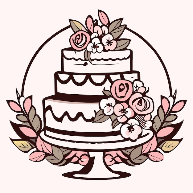 Vetor ilustração vetorial de doodle de bolo de casamento