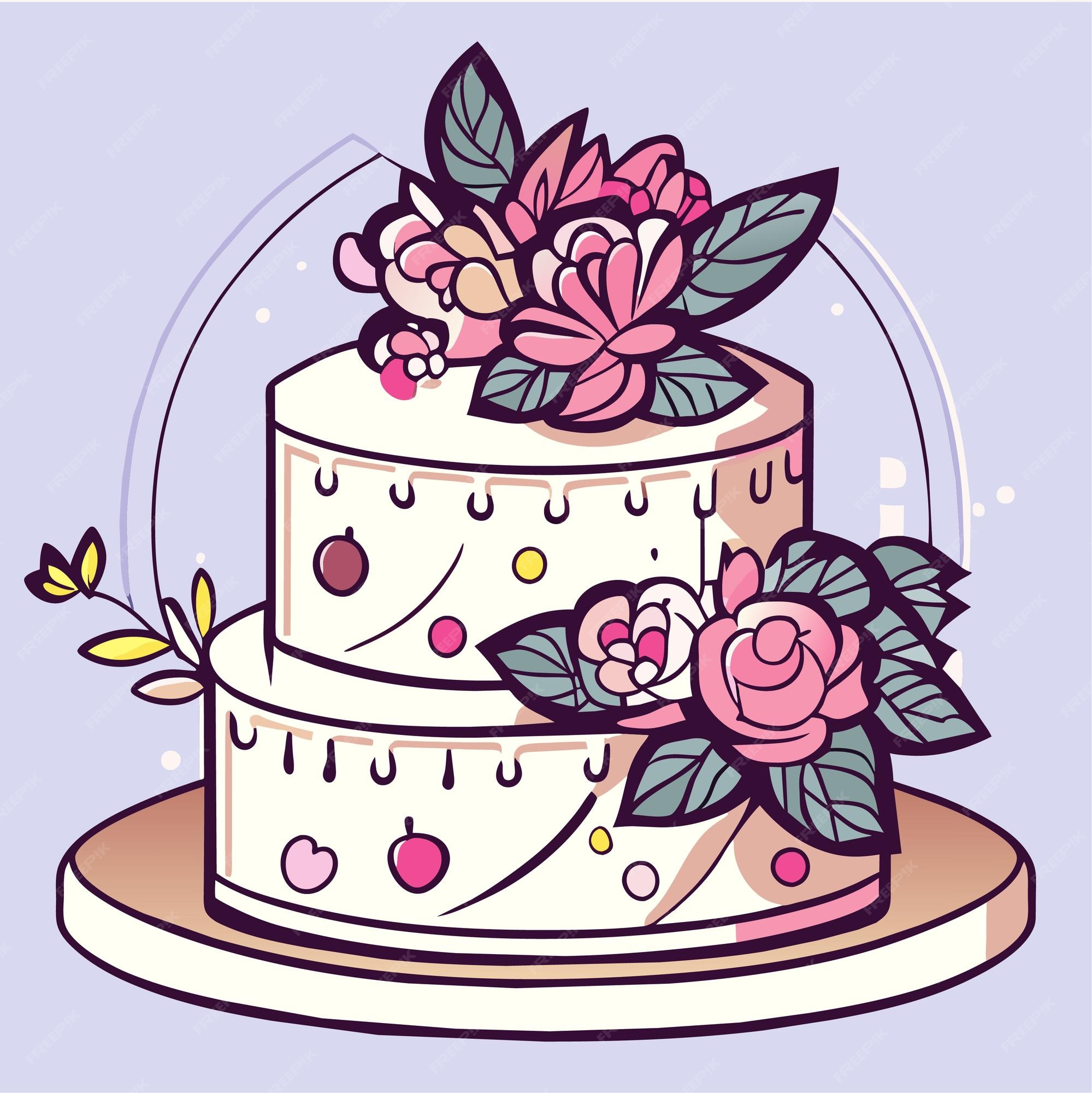 Vetor de desenho animado de doodle de bolo de casamento