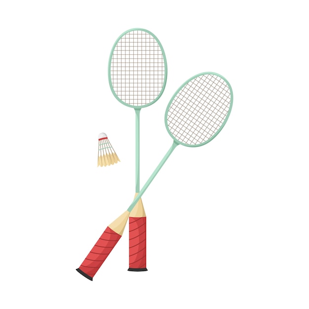 Ilustração vetorial de duas raquetes de badminton e uma peteca
