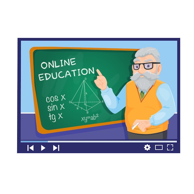 Ilustração vetorial de educação online de professor com conselho escolar