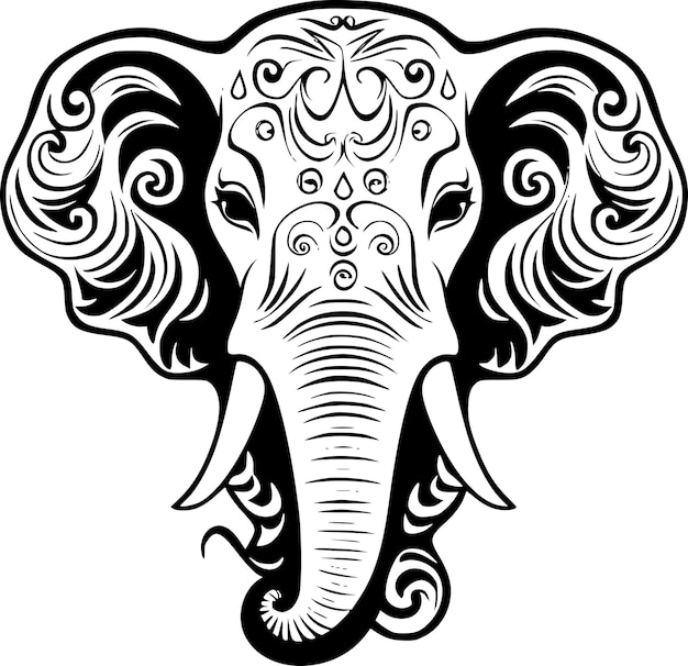 Vetor ilustração vetorial de elefante preto e branco