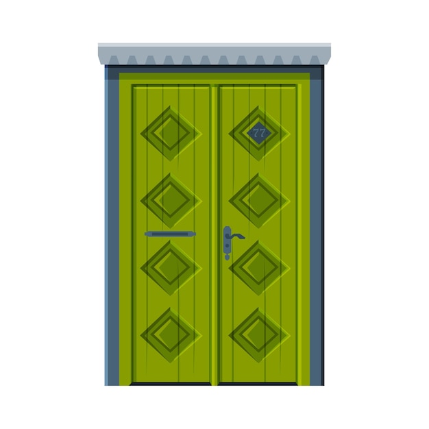 Vetor ilustração vetorial de elementos de design de fachada de estilo vintage de porta dupla verde clássica