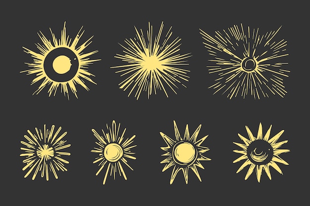 Ilustração vetorial de elementos de design do sol desenhado à mão