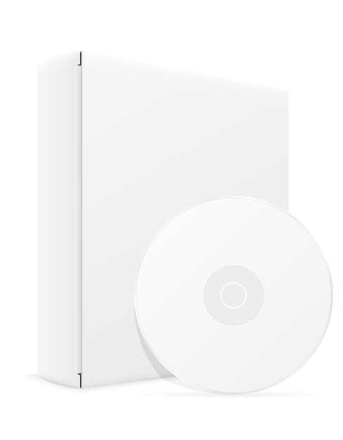 Ilustração vetorial de embalagem de caixa branca de cd e dvd bisk isolada no fundo