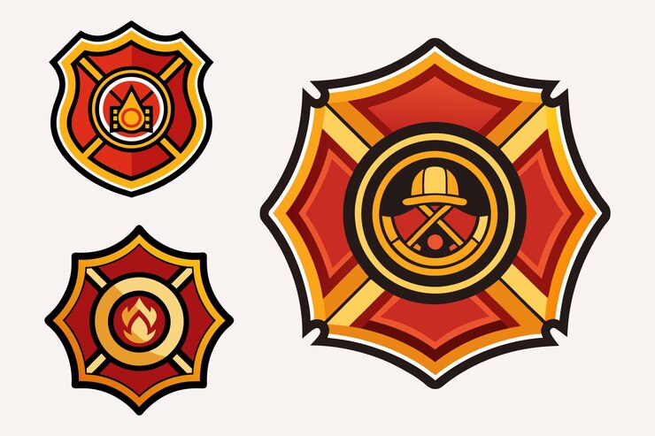 Vetor ilustração vetorial de emblemas de resgate de bombeiros isolada em fundo branco