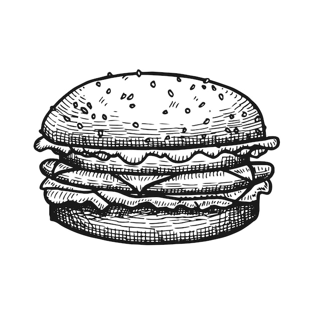 Ilustração vetorial de esboço de hambúrguer de fast food