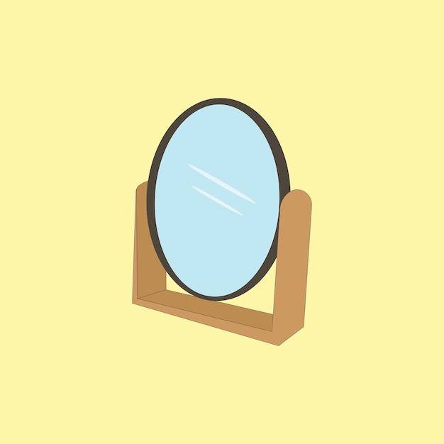 Ilustração vetorial de espelho de maquiagem de mesa em fundo amarelo
