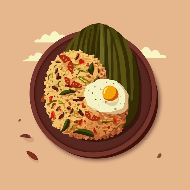 Vetor ilustração vetorial de estilo plano de arroz frito indonésio