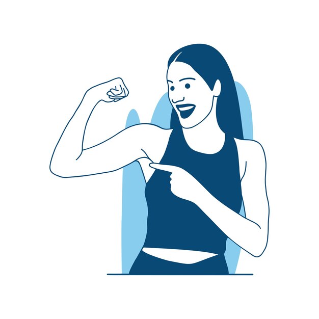 ilustração vetorial de estilo simples uma linda garota mostrando os músculos após o treino