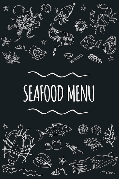 Ilustração vetorial de estoque de página de modelo de menu de frutos do mar