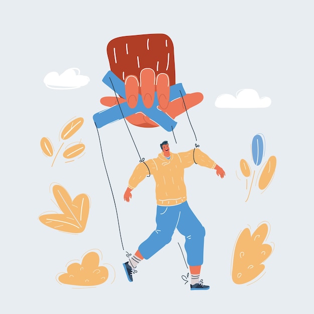Ilustração vetorial de fantoche homem que sob contorol de mão grande