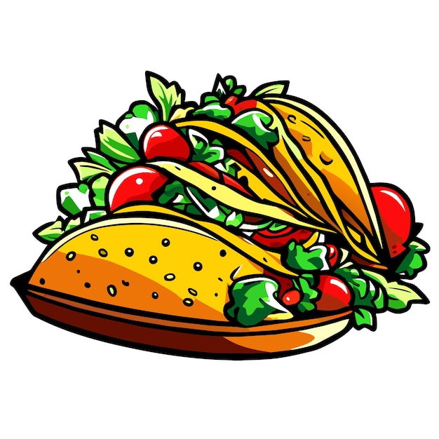 Vetor ilustração vetorial de fast food de tacos com carne e vegetais