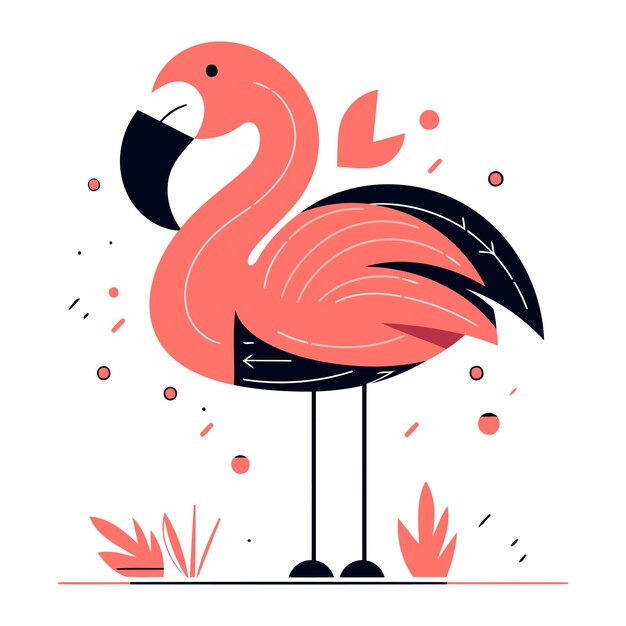 Vetor ilustração vetorial de flamingo em estilo plano caracter de flamengo animal tropical