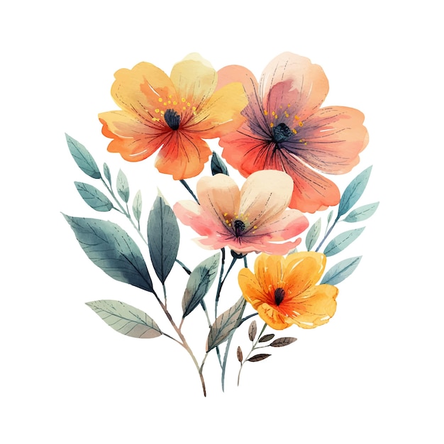 ilustração vetorial de flores bonitas em estilo aquarela