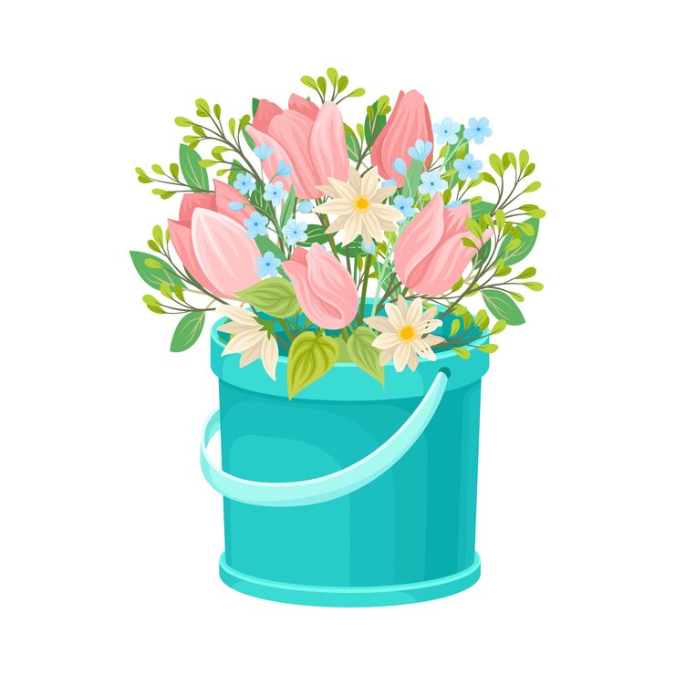 Vetor ilustração vetorial de flores de jardim dispostas em caixa de papelão